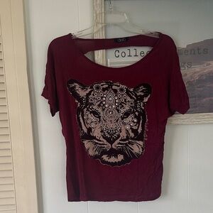 Size Medium Deb Cheetah Burgundy Top with Shredded Back